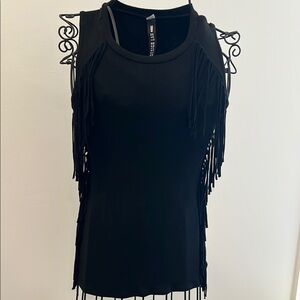 Lord & Taylor Black Fringe Tank Top